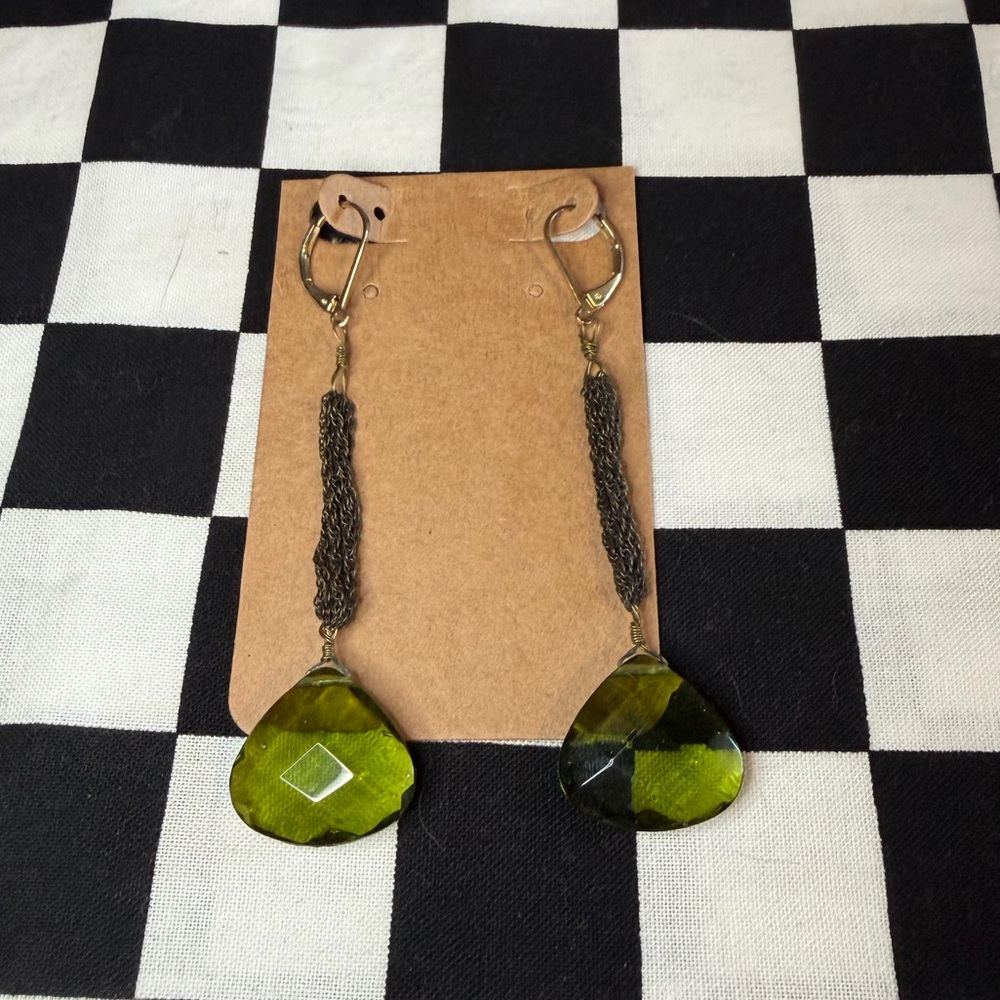 Vintage Avon Green Glass Dangle Earrings
